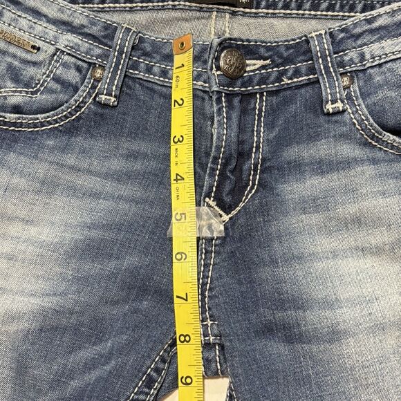 Rerock Express Women's Bootcut Blue Denim Distressed Jeans Size 8R Embroidered - Picture 15 of 15